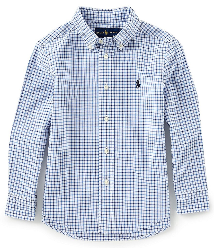 

Рубашка из поплина в клетку с длинными рукавами Polo Ralph Lauren Little Boys 2T-7, синий