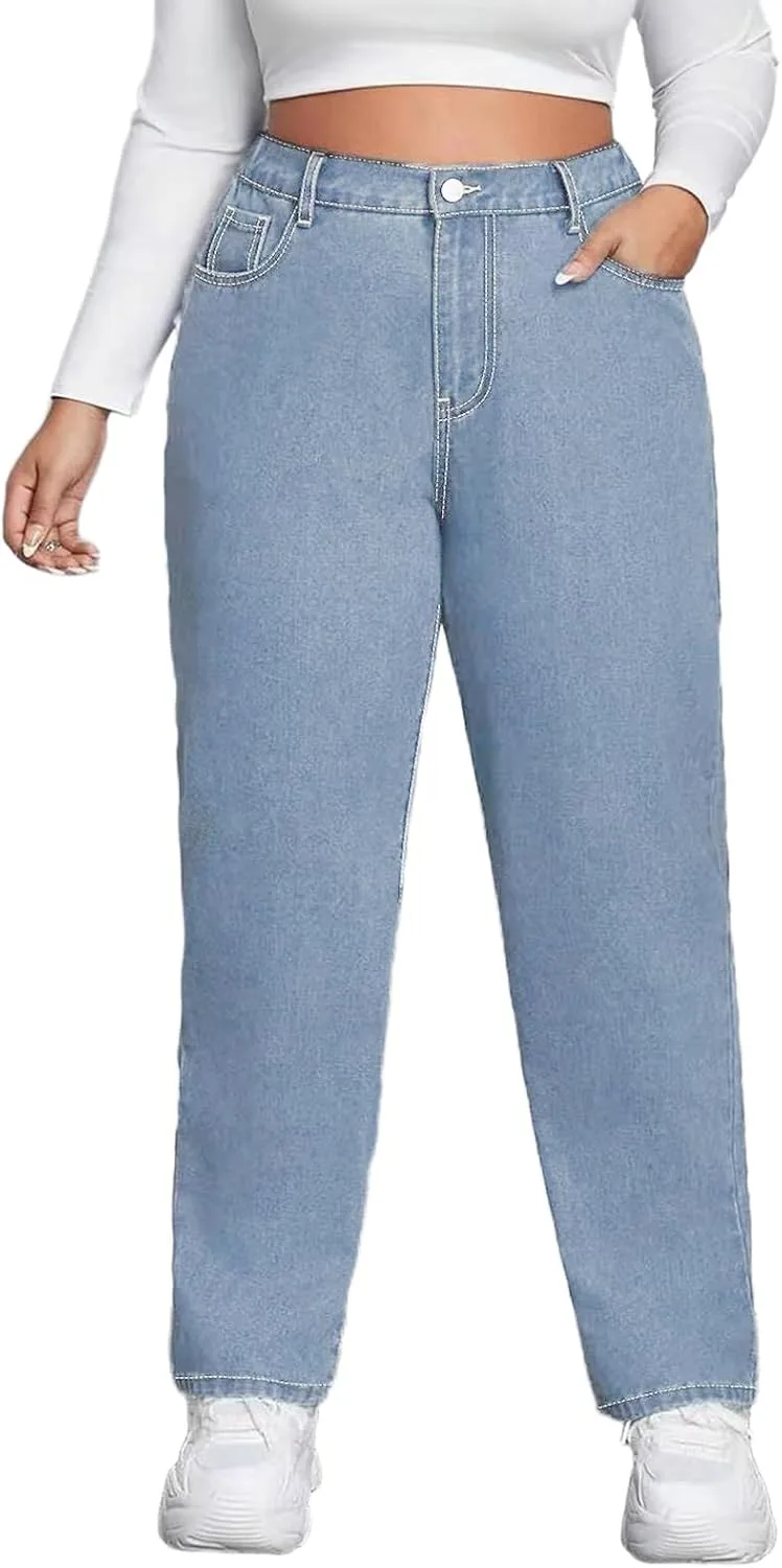 

Viatabuna Plus Size Stretch Jeans для женщин с формами, High Waisted, Tummy Control, Bootcut