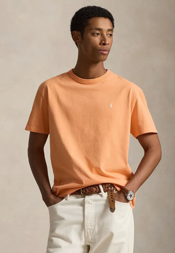 Классическая трикотажная футболка с круглым вырезом, базовая футболка Polo Ralph Lauren, Pompano Orange