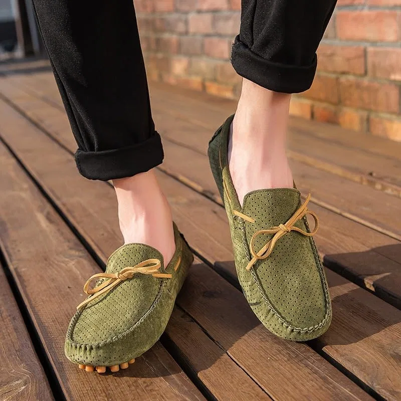 Мокасины мужские замшевые перфорированные, Army Green SayfuR — фото 2