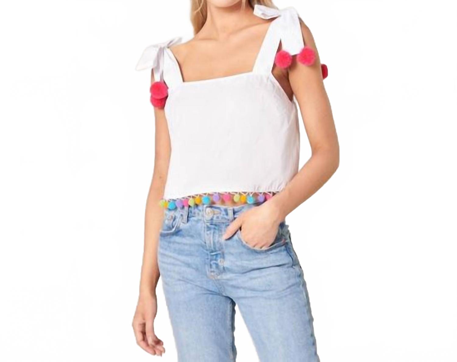 

Майка кроп топ с завязками и помпонами Milagro в белом SUGARLIPS