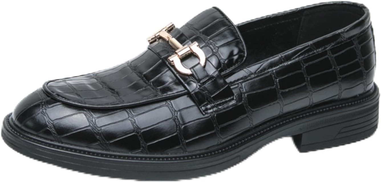 

Мужские лакированные лоферы на платформе- модные круглые носки с металлическим декором, устойчивая толстая подошва, идеально подходят для деловых, свадеб, выпускных и повседневных вечеринок Aokisx, черный