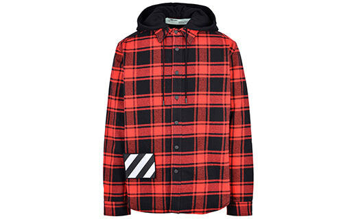 Рубашка plaid splicing hooded shirt red black plaid 'red black' Off-White, красный — фото 2