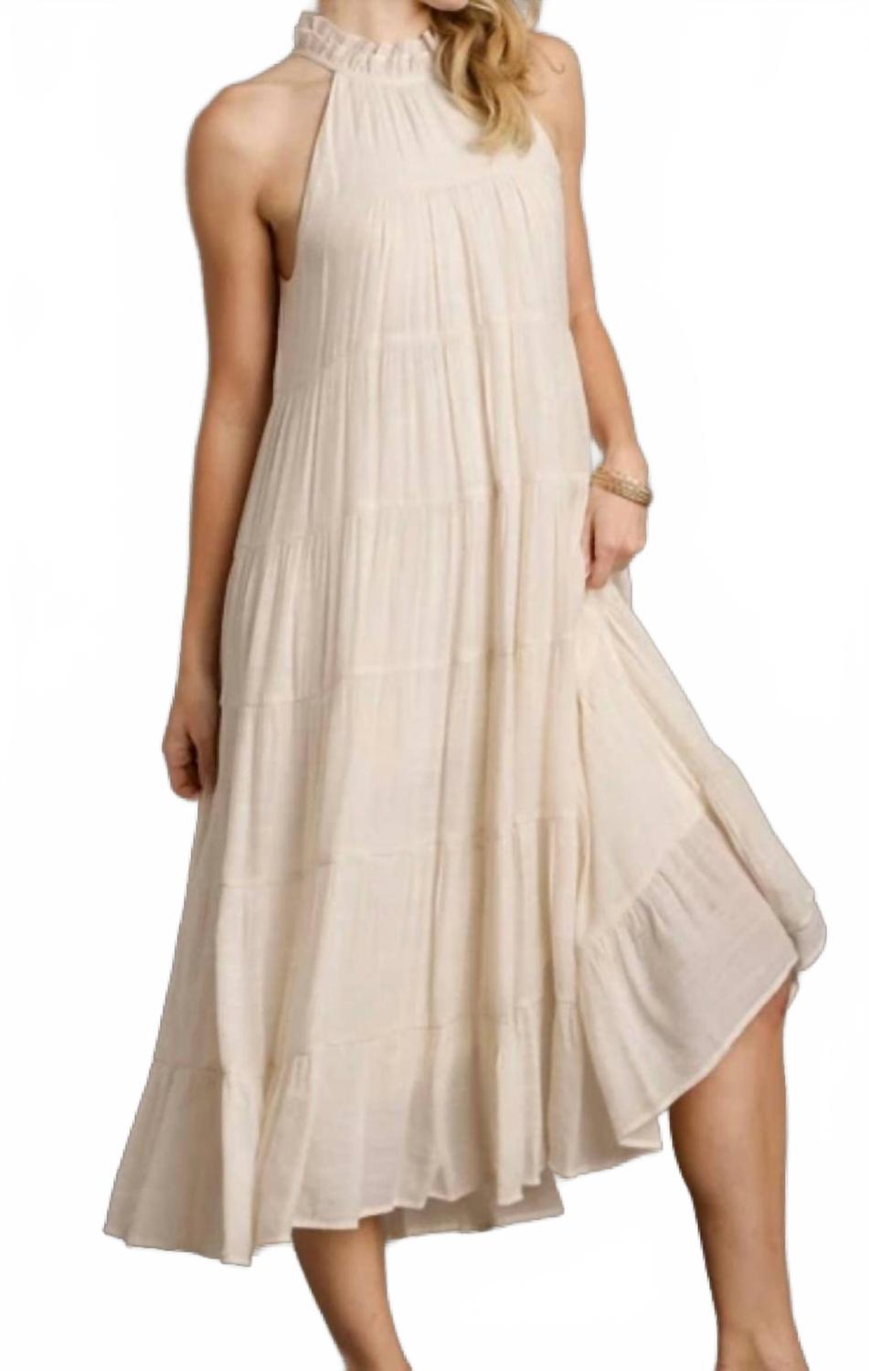 

Halter Neck Tiered Maxi Dress In Off White Umgee