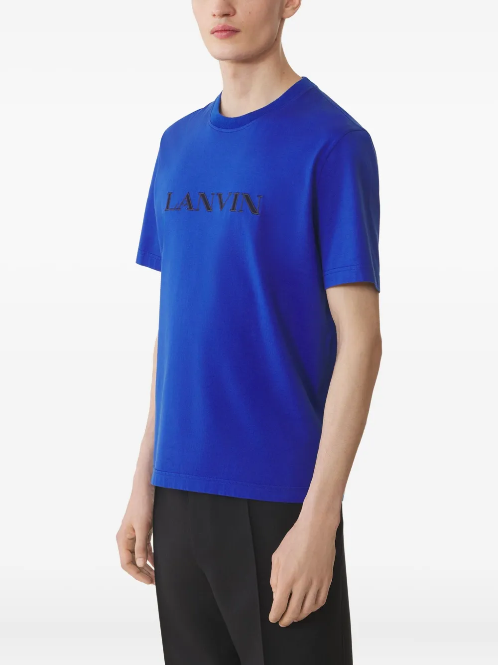Хлопковая футболка с вышитым логотипом Lanvin, синий — фото 3