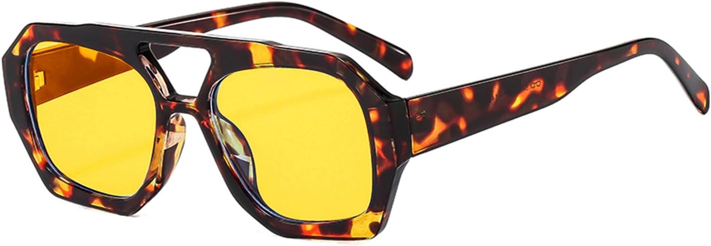 

Солнцезащитные очки YAMEIZE 70-х годов с двойной перемычкой и шестиугольной формой - ретро-очки-пилот, квадратные геометрические очки для вождения, для женщин и мужчин, Leopard Yellow