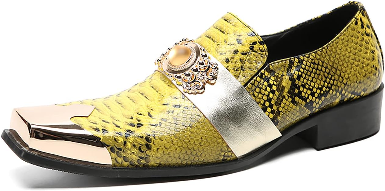 

Мужские золотые лоферы Santimon без шнурков - классические кожаные туфли с металлическим квадратным носком и топазовой цепочкой для свадьбы и вечеринок