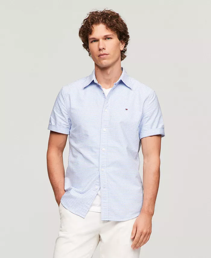 

Мужская хлопковая рубашка Oxford с коротким рукавом в клетку Heritage Gingham Tommy Hilfiger, синий