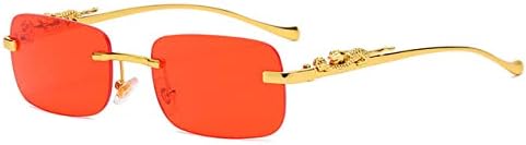 

Винтажные солнцезащитные очки без оправы для женщин и мужчин, для путешествий и вождения, с металлическим рисунком головы леопарда, защита от ультрафиолета UV400 MTZJH, Gold Red