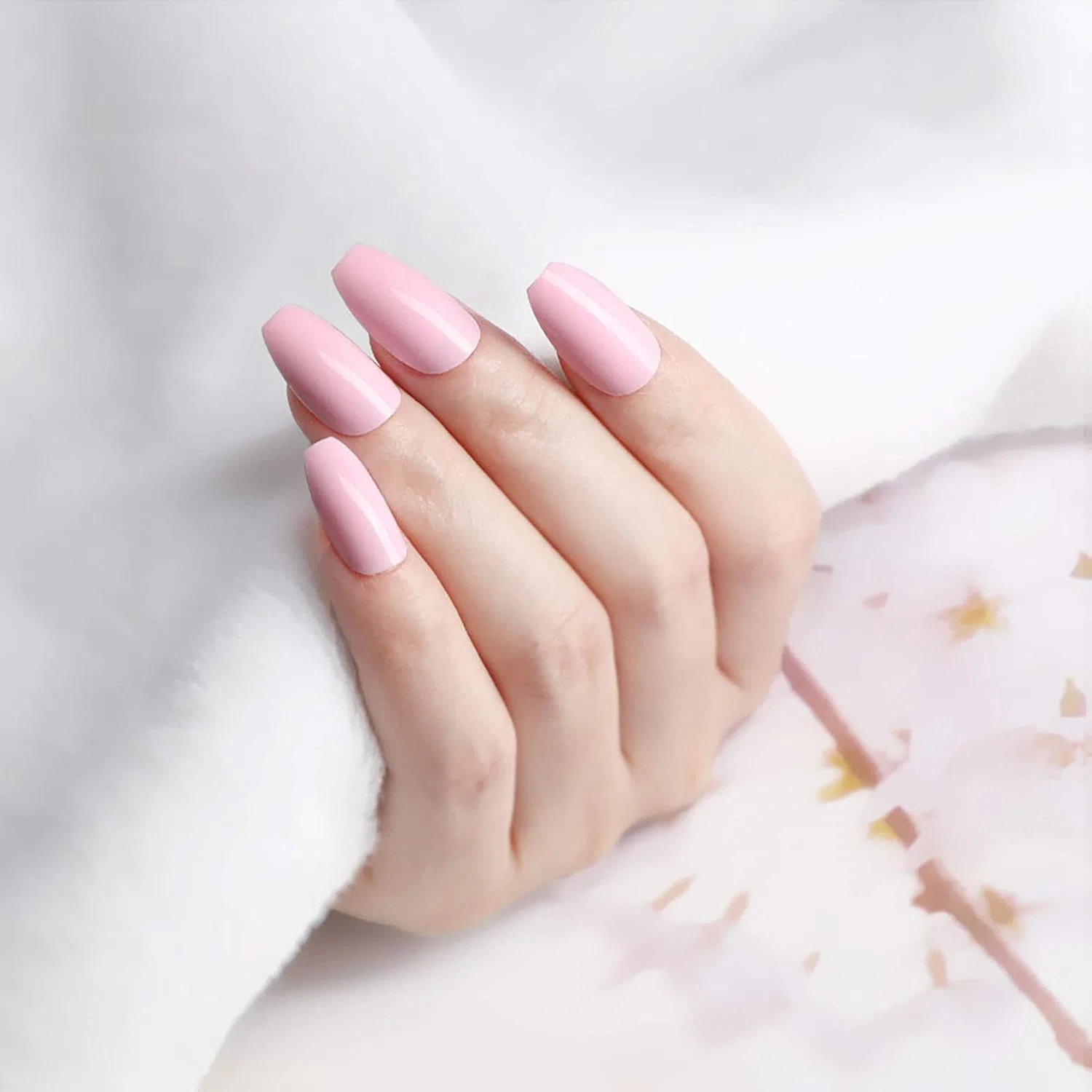 Накладные ногти Coffin Shape с УФ-покрытием Siusio, Glossy Pink — фото 4