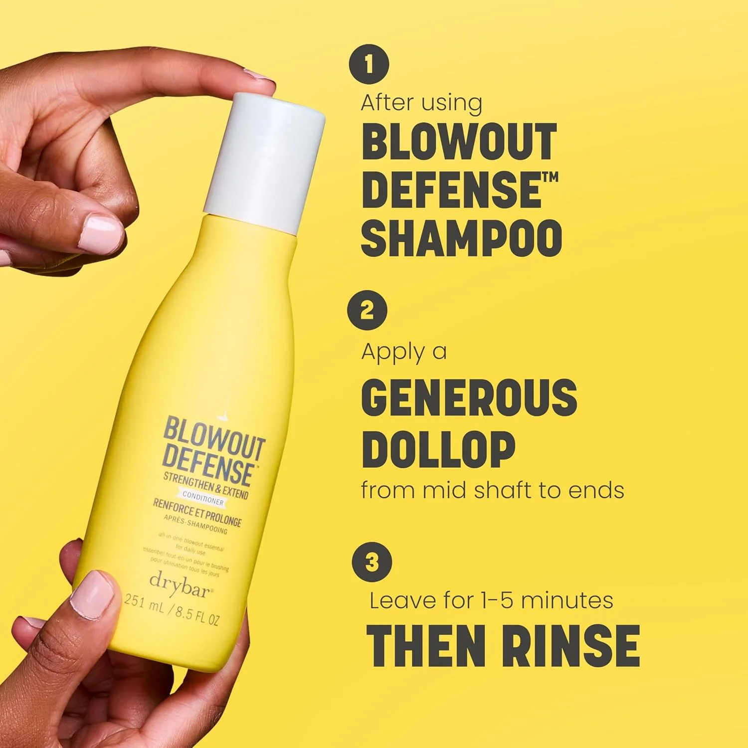 Кондиционер Drybar Blowout Defense Strengthen & Extend, легкая текстура, увлажняет, распутывает, уменьшает ломкость, не накапливается на волосах, обеспечивает длительную укладку. — фото 4