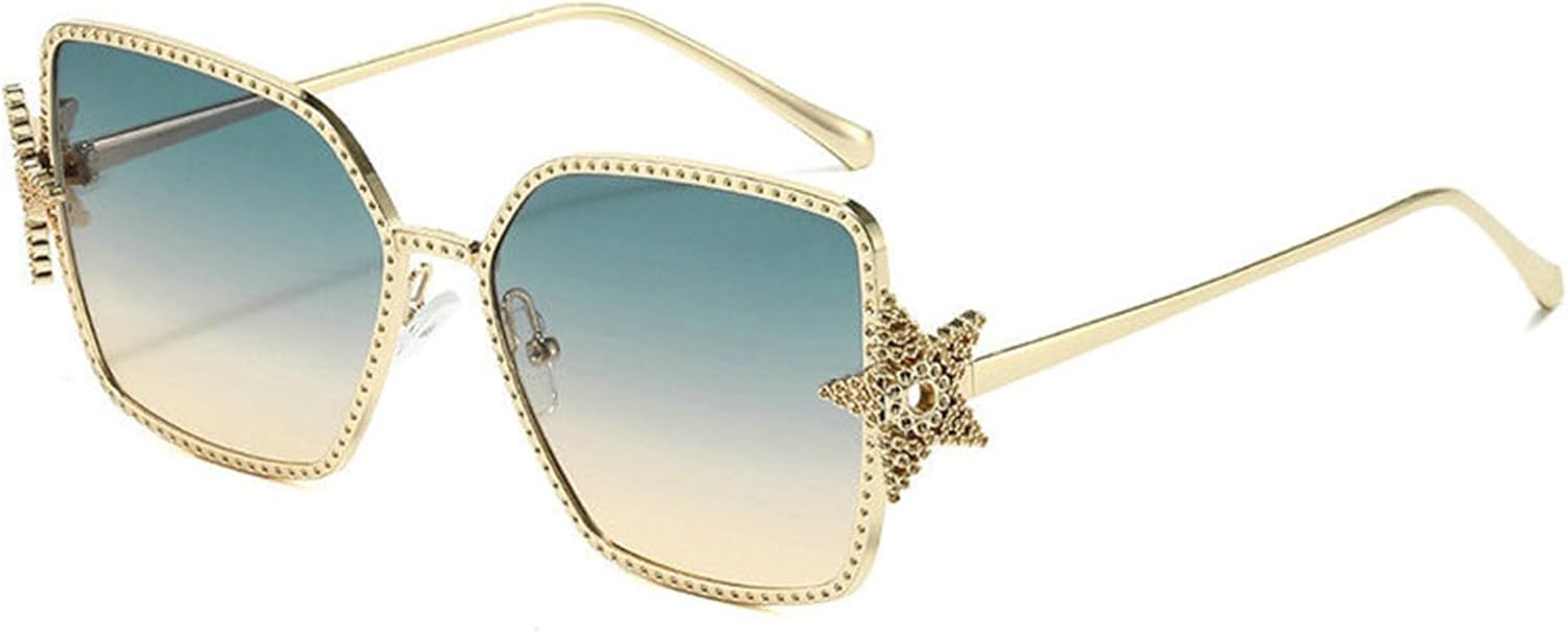 

Солнцезащитные очки Willochra Retro Square Star для женщин, модные очки в стиле 90-х, увеличенного размера, с золотистой металлической оправой и защитой от УФ-излучения UV400, C6