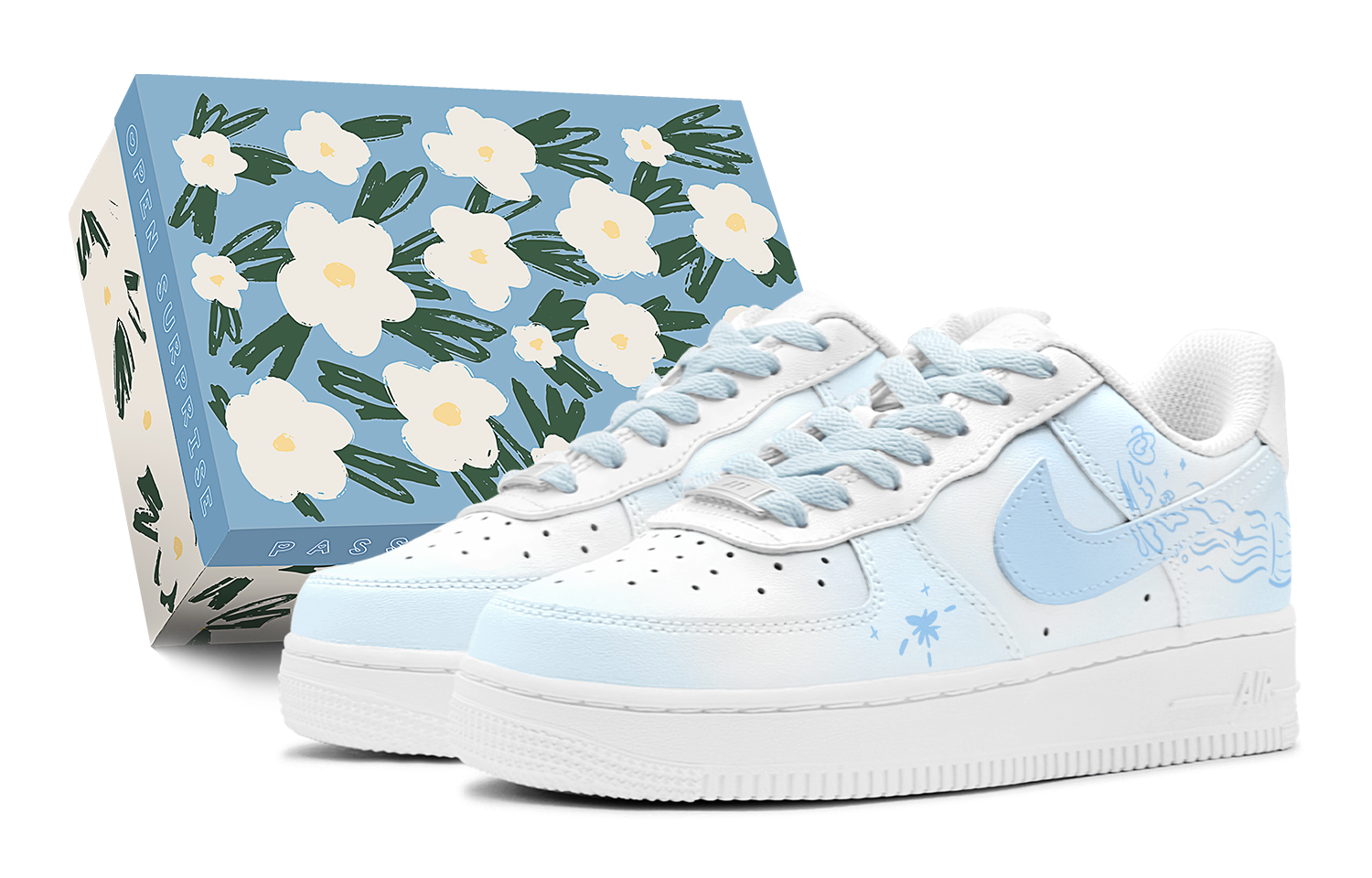 

Nike Кроссовки Air Force 1 Dreamy Jellyfish Low Top для скейтбординга, мужские, небесно-голубые