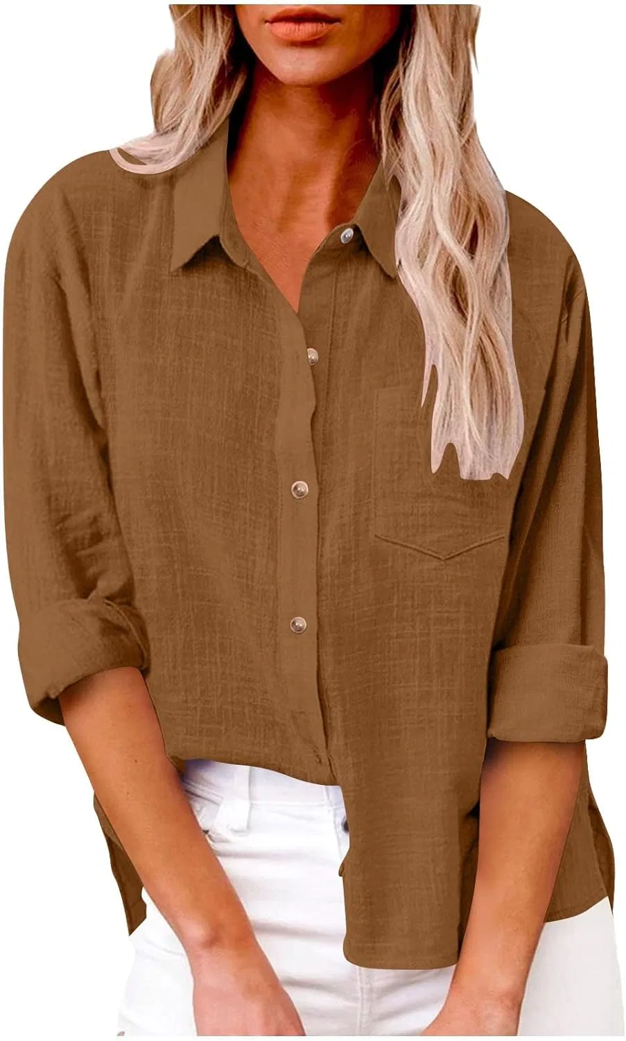 Повседневная блуза с длинным рукавом, Cotton Linen, коричневый
