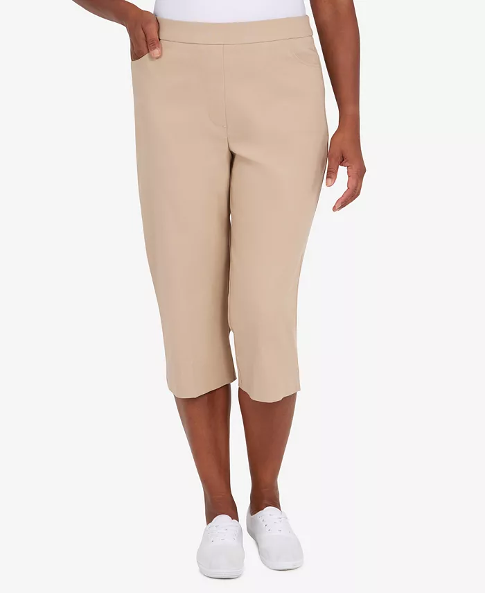 

Укороченные классические брюки-кюлоты Petite Classic Allure Super Stretch Pull-On Clam Digger Alfred Dunner, коричневый/бежевый