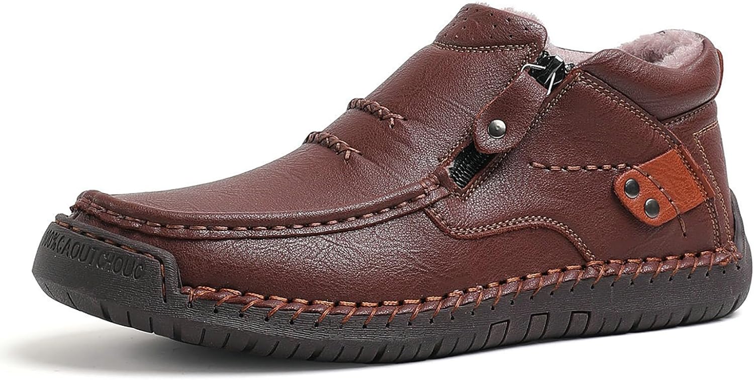 

Мужские ручной работы премиальные кожаные слипоны для вождения, мокасины с широкой поддержкой свода стопы, противоскользящие, на плоской подошве, зимние теплые водонепроницаемые ортопедические кожаные ботинки Zplmide, Coffee Velvet