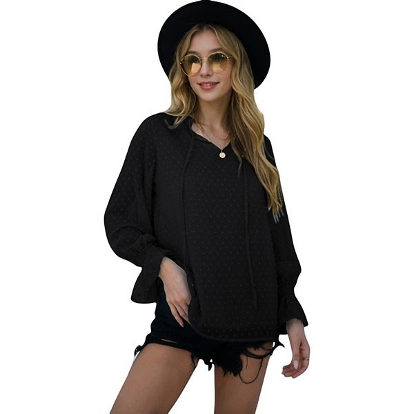 

Женская блуза с длинным рукавом, галстуком и мелким горошком Anna-Kaci