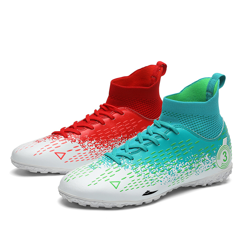 

Kuding Противоскользящие и износостойкие футбольные бутсы унисекс - непарные бирюзово-красные для искусственного покрытия, цвет Mismatched Cyan Red Turf