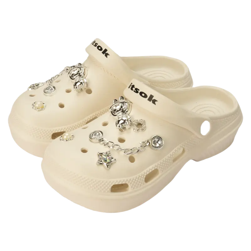 Itsok Кломпы женские белые с декором серебристый бриллиант мечта, цвет White+Decoration (Silver Diamond Dream)