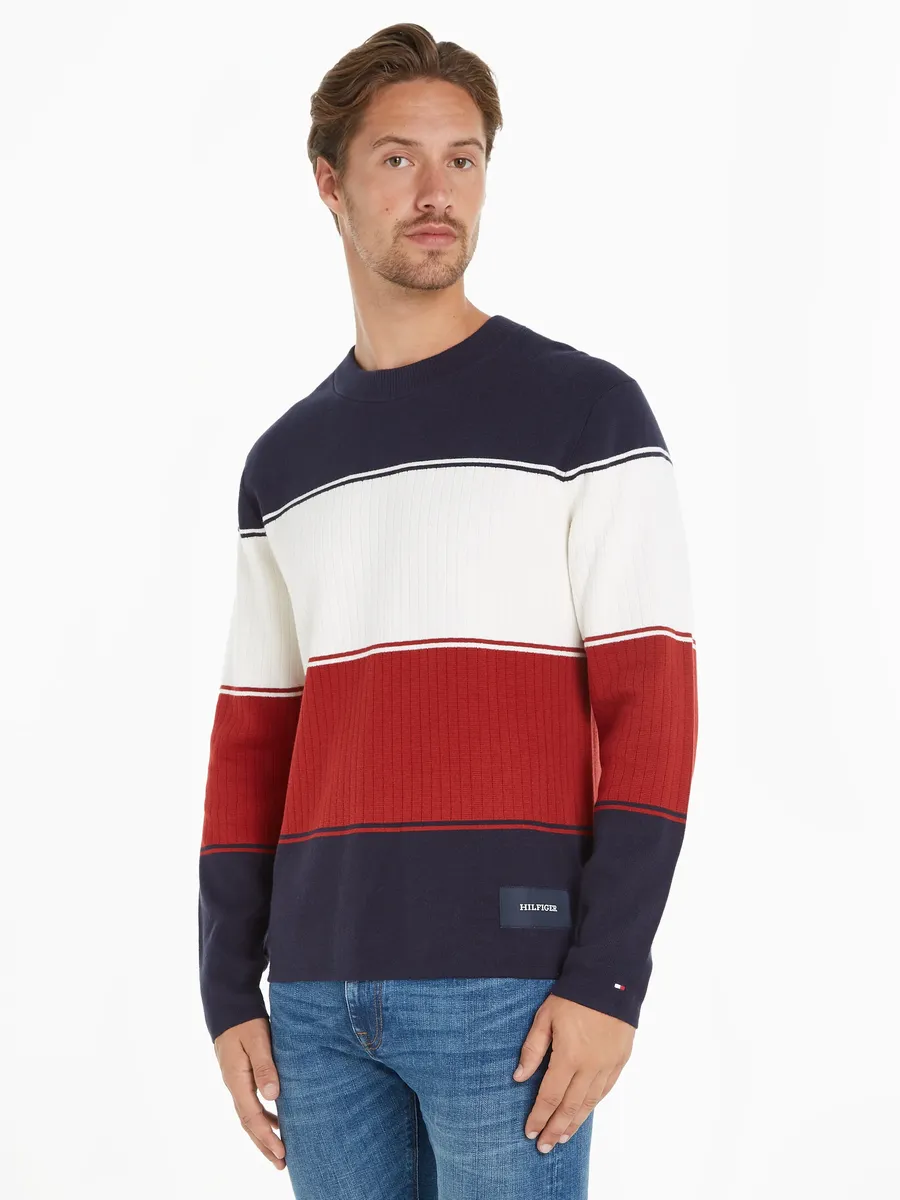 

Свитер Tommy Hilfiger с круглым вырезом "MILANO COLORBLOCK CREW NECK", модные полоски, цвет Desert Sky Multi