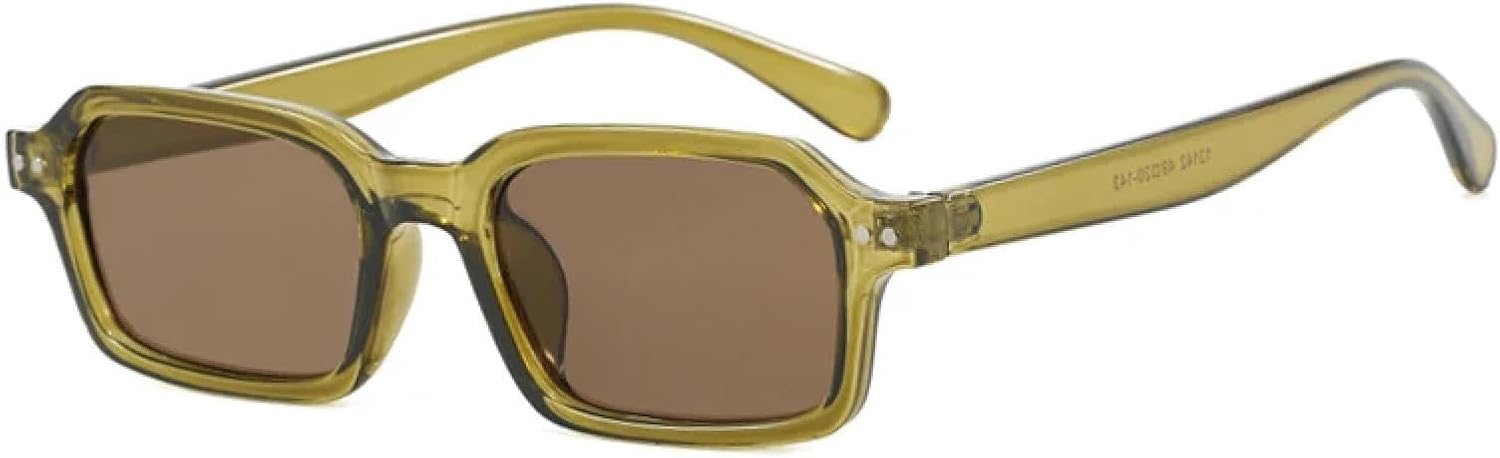 

Ретро маленькие прямоугольные солнцезащитные очки для женщин, модные, желто-синие, с защитой от УФ-излучения UV400, для мужчин, в тренде, с заклепками, в стиле панк HHZZYVY, Green Tea