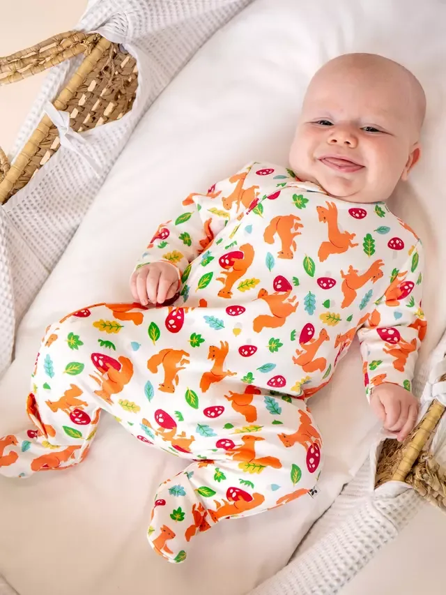 Детский хлопковый комбинезон-кимоно на молнии, с изображением белок Frugi — фото 4