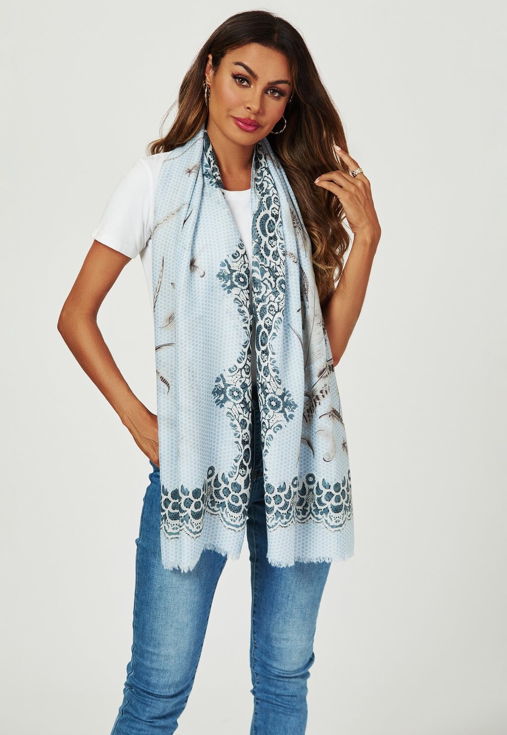 

Шарф Geometric Feather Print FS Collection, синий