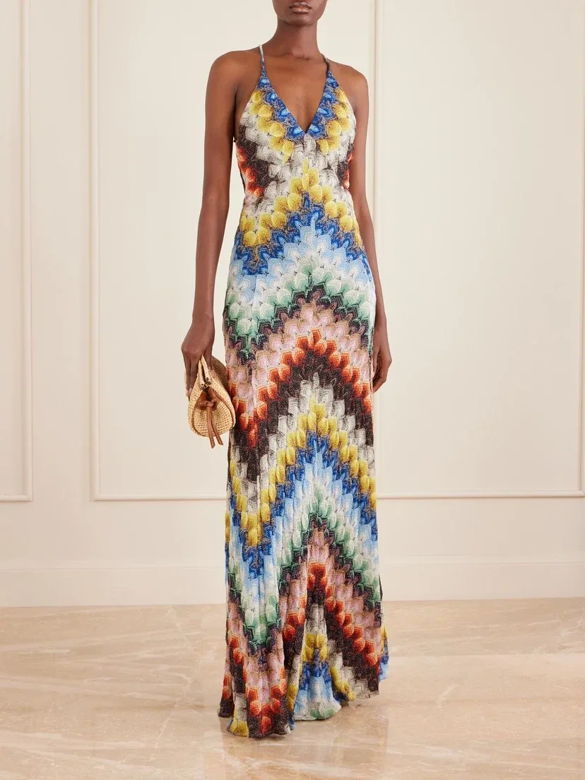 Металлическое макси-платье, связанное крючком Missoni, мультицвет — фото 2