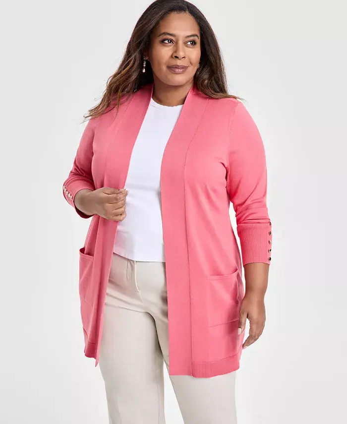 

Кардиган с длинными рукавами и открытой полой, больших размеров JM Collection, красный