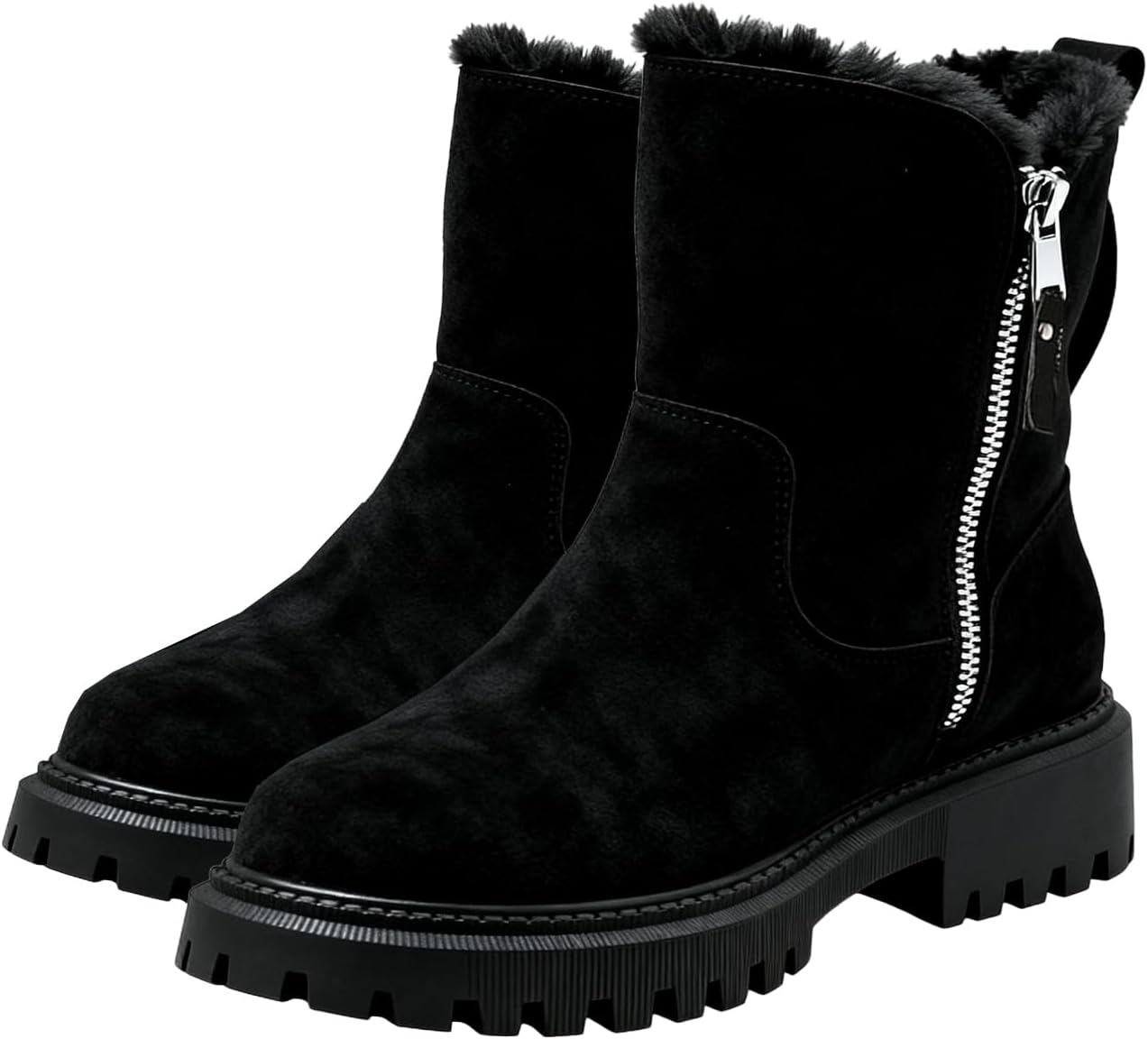 

Женские замшевые зимние ботильоны с классическим мехом, боковой молнией, низким каблуком, водонепроницаемые, на липучке, удобные ботинки Baxtayel, черный