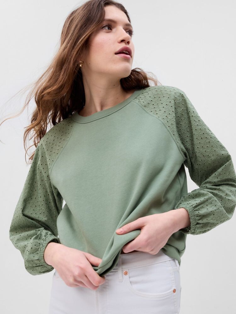 

Винтажный мягкий свитшот с кружевом Gap, зеленый