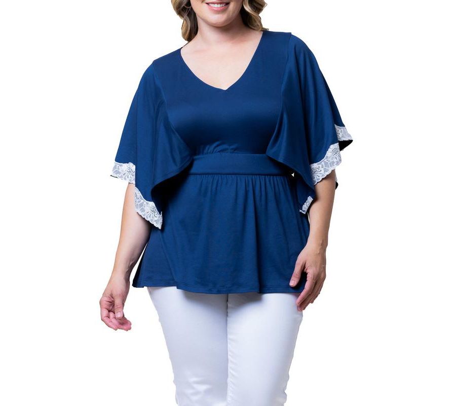 

Топ Sarah с кружевной отделкой и баской больших размеров Kiyonna, Marine navy