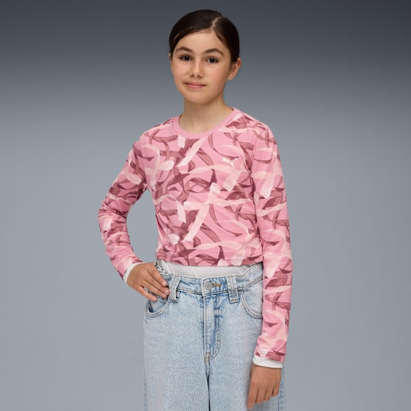 

Футболка с длинным рукавом с узором для больших детей Bowtique Puma, розовый