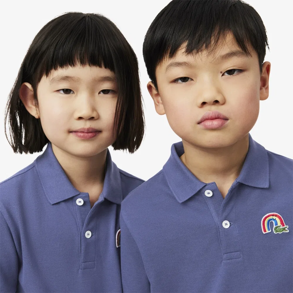 Детская футболка-поло с вышивкой Rainbow, сиреневая, от Lacoste — фото 2