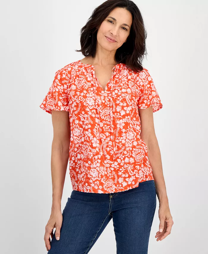 

Миниатюрный топ с рукавами-крылышками и узором Paisley Bloom Style & Co, красный