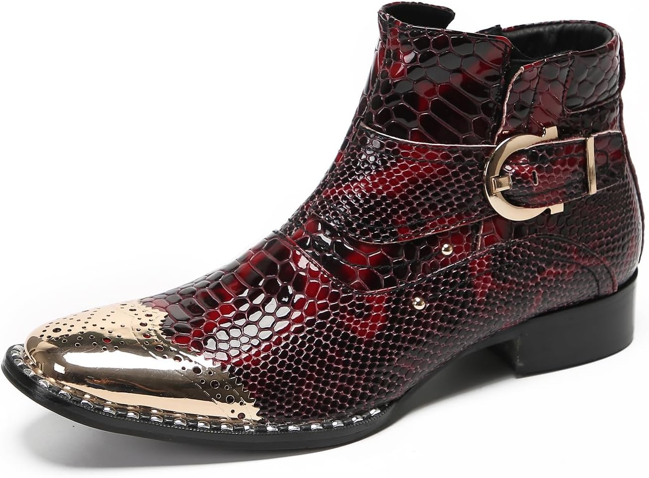 

Мужские ботинки Santimon Chelsea, повседневные праздничные, с узором под змею, ботинки до щиколотки, с металлическим декором, из натуральной кожи, вестерн, для певцов, для бальных танцев, ковбойские ботинки для мужчин и мальчиков, красный