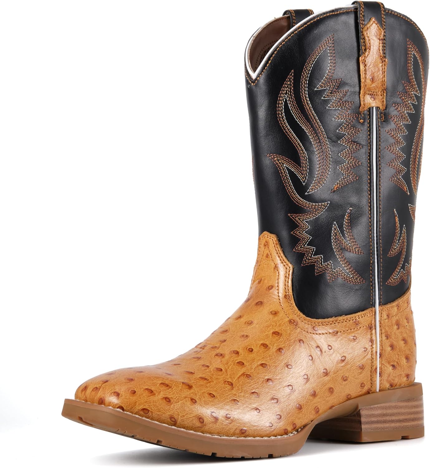 

Мужские сапоги SUREWAY из цельной кожи с узором под страуса, ковбойские сапоги с квадратным носком и вышивкой в западном стиле, маслостойкие и противоскользящие, Tan Full Quill Ostrich