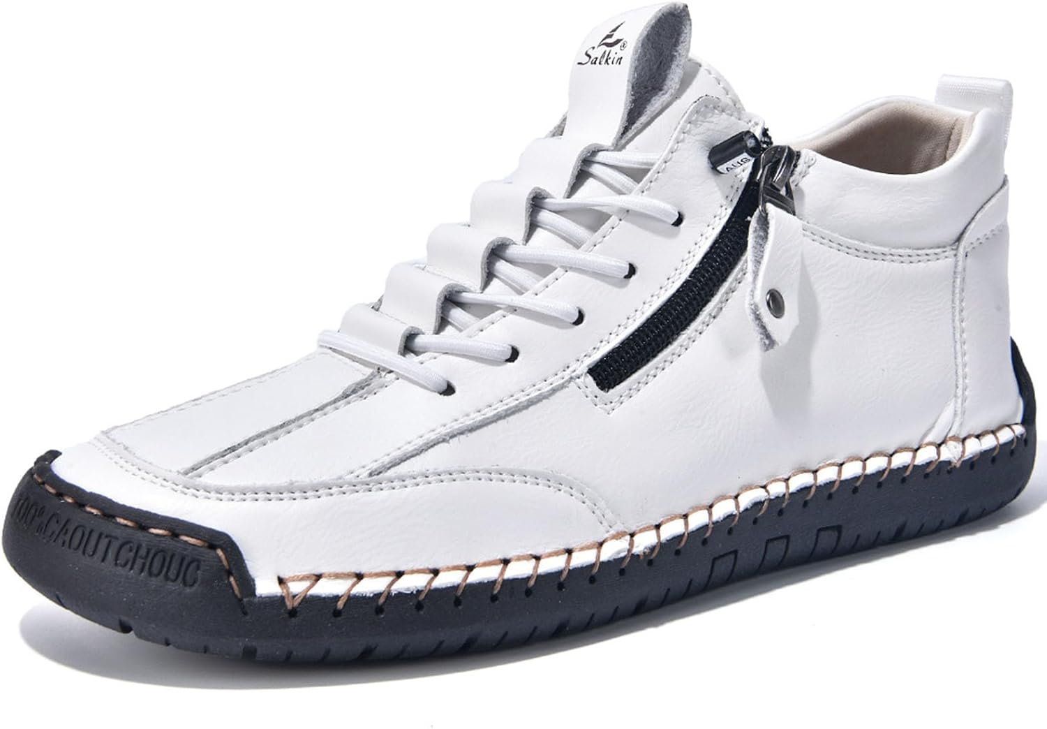 

Мужские винтажные ботинки с боковой молнией, ручная строчка, на щиколотку, модные, для улицы, нескользящие, легкие, повседневные лоферы, удобные для ходьбы Zppordmr, белый