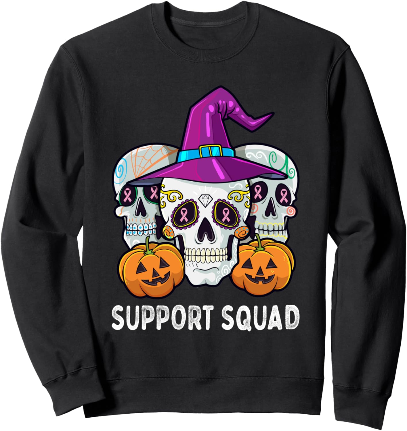 

Толстовка с изображением сахарного черепа в поддержку борьбы с раком груди на Хэллоуин Funny Halloween Costume Holiday Party Gift Store, черный