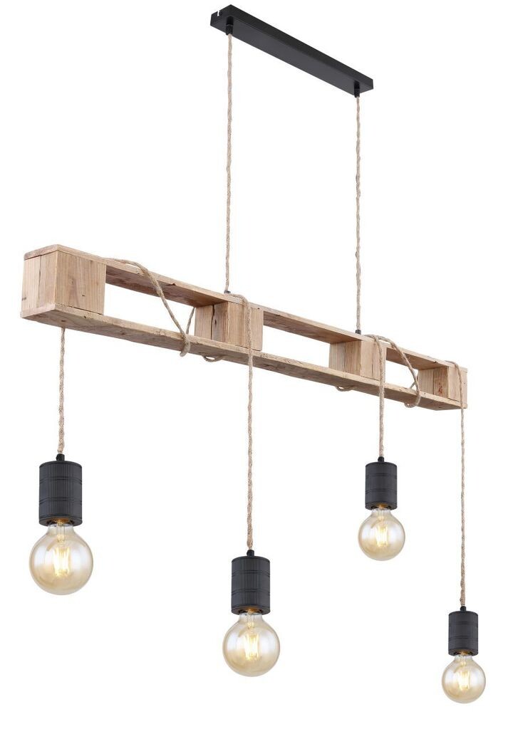 

Подвесной светильник Globo Lighting металл черный матовый, коричневое дерево, коричневый, кабель для обмотки, ДхШхВ: 1210х100х1200мм, без 4x E27 60Вт 230В