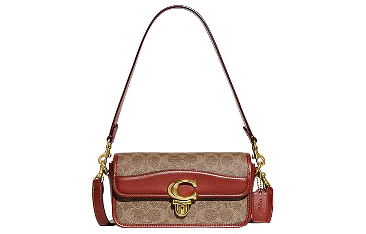 

Студийная кожаная сумка через плечо, маленькая квадратная сумка, дамская сумочка, наплечная сумка, кроссбоди COACH коричневая и красная