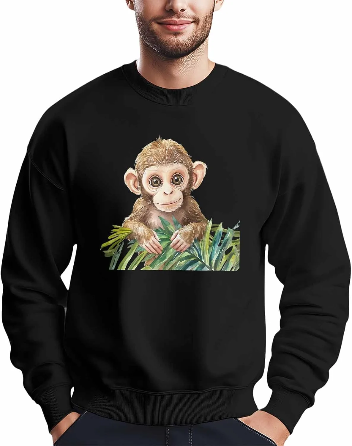 

Мужской свитшот с принтом обезьяны и зеленых листьев, лонгслив Winvebermior