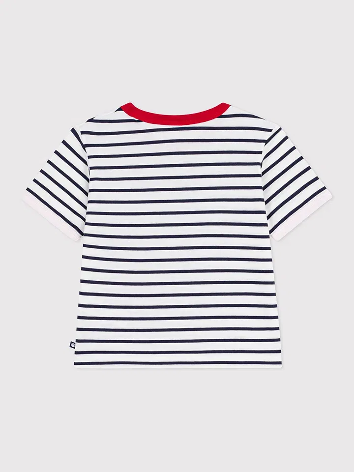 Футболка полосатая, хлопок, PETIT BATEAU, белый, темно-синий — фото 4