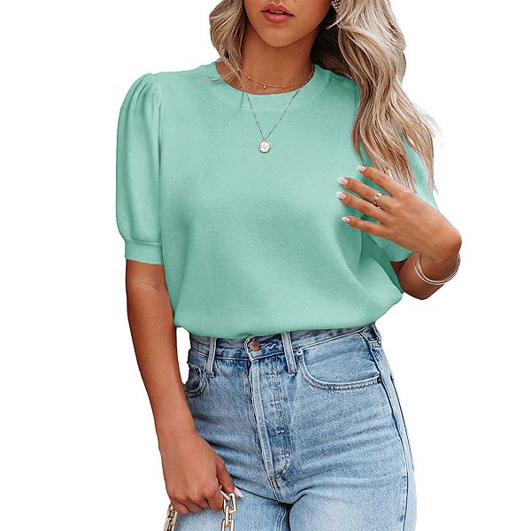 

Женский свитер топ с круглым вырезом базовый вязаный пуловер легкий повседневный Seoria, Light Green