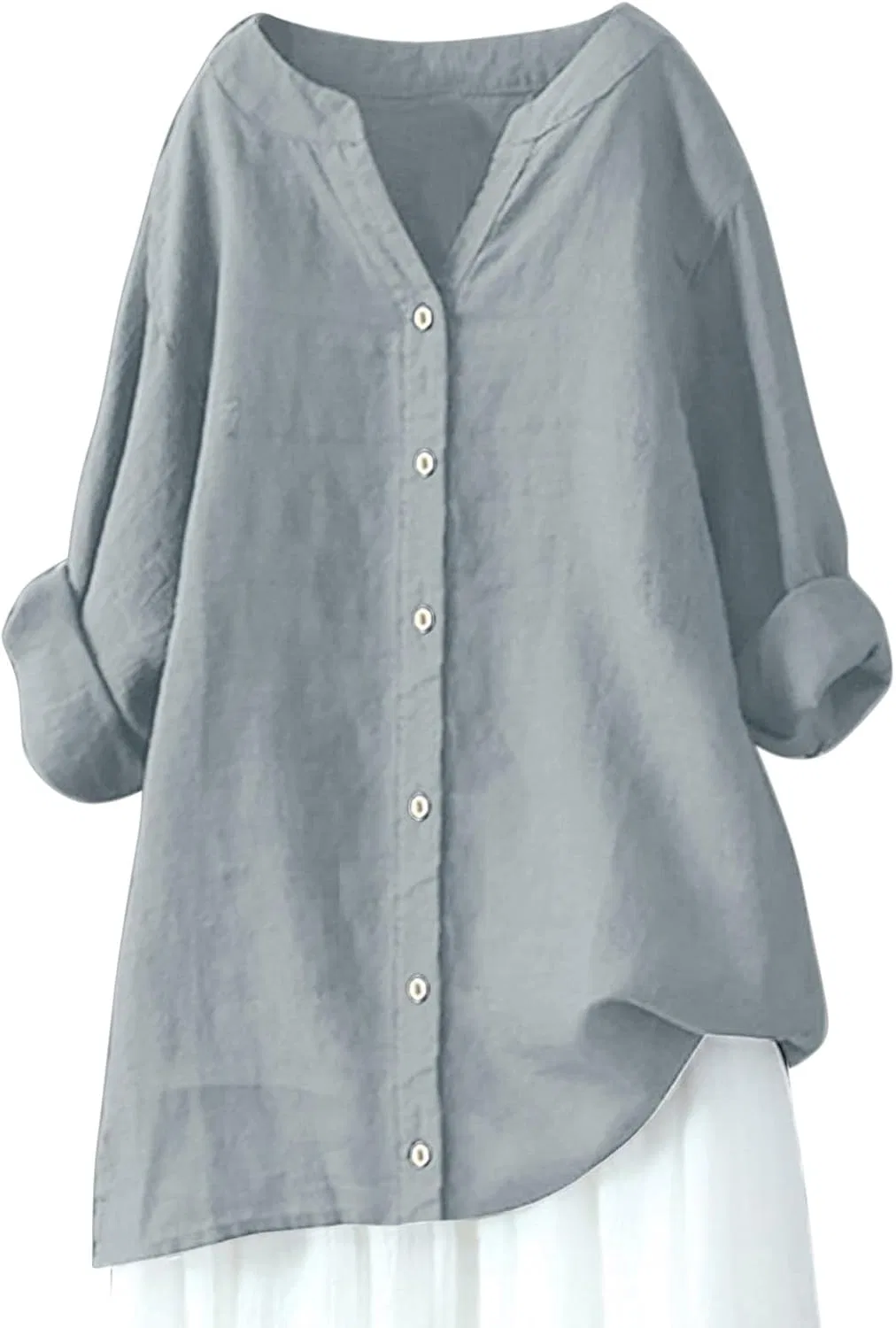Блуза свободная Oversized Women Loose Button Down Blouse, серый — фото 2