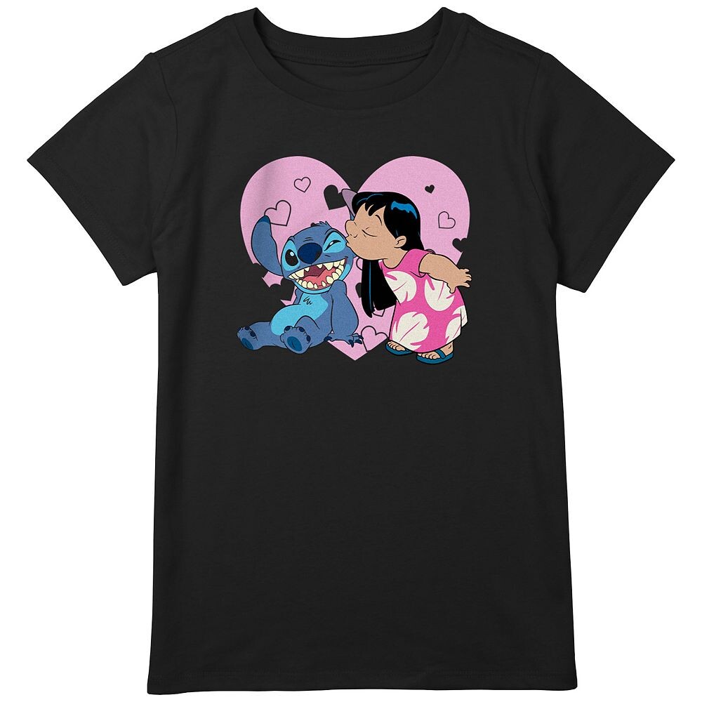 

Футболка с рисунком Lilo And Stitch Lilo Kiss для девочек Licensed Character, черный