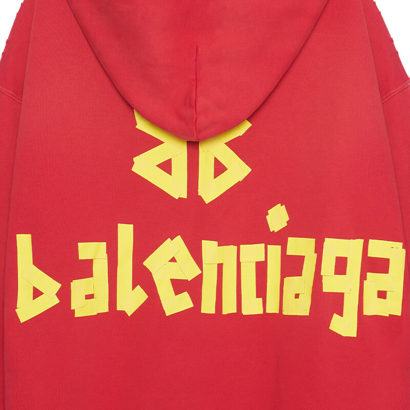 Толстовка с капюшоном большого размера с рваными карманами на молнии Balenciaga, красный — фото 3