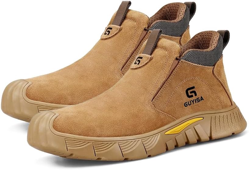 

Сварочные ботинки SFSDOUN для мужчин, рабочие ботинки без шнурков с неразрушимым стальным носком для мужчин, огнестойкие защитные ботинки со стальным носком для мужчин, рабочая обувь для сварщиков-строителей, коричневый