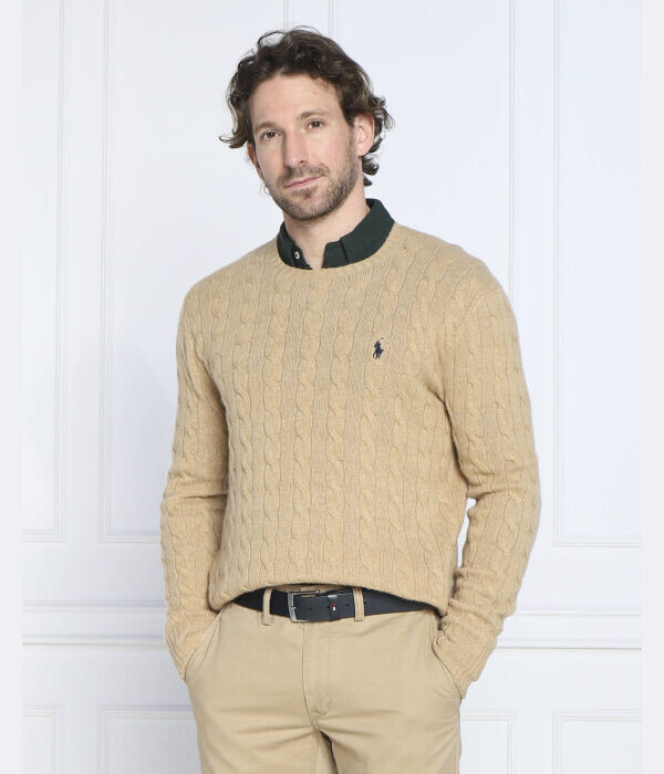 Джемпер мужской Polo Ralph Lauren шерстяной с узором косичка, коричневый — фото 3
