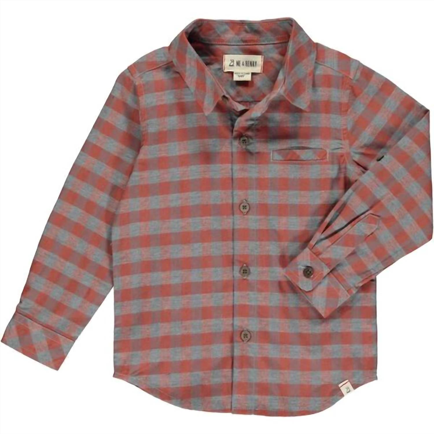 

Рубашка Atwood Boys Woven с длинным рукавом - выберите размер. Цвет: серый и ржавый ME & HENRY